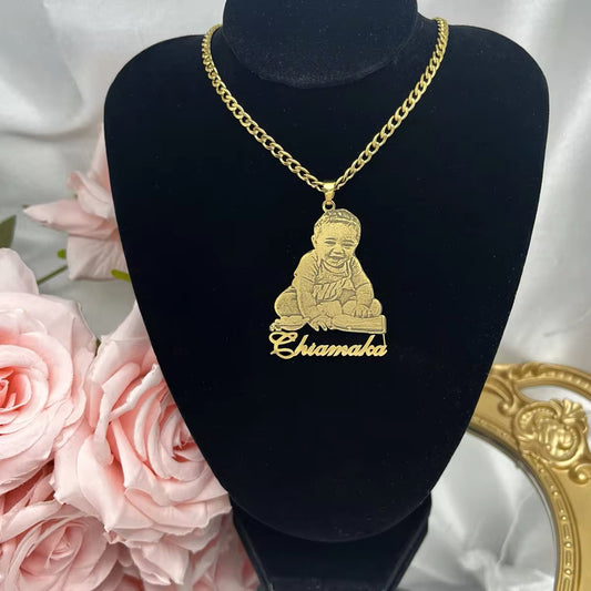 Custom Engraved Photo Necklace (with text)